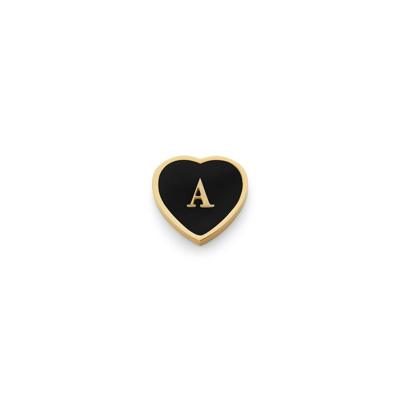 Black Enamel Heart Charms (Gold) - Initials