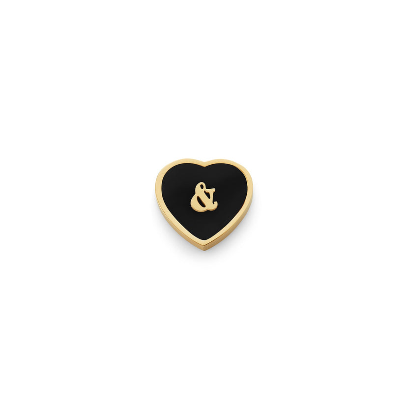 Black Enamel Heart Charms (Gold) - &