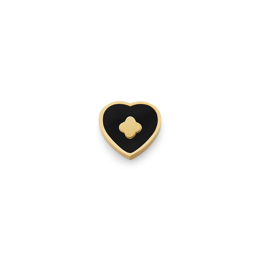 Black Enamel Heart Charms (Gold) - Clover