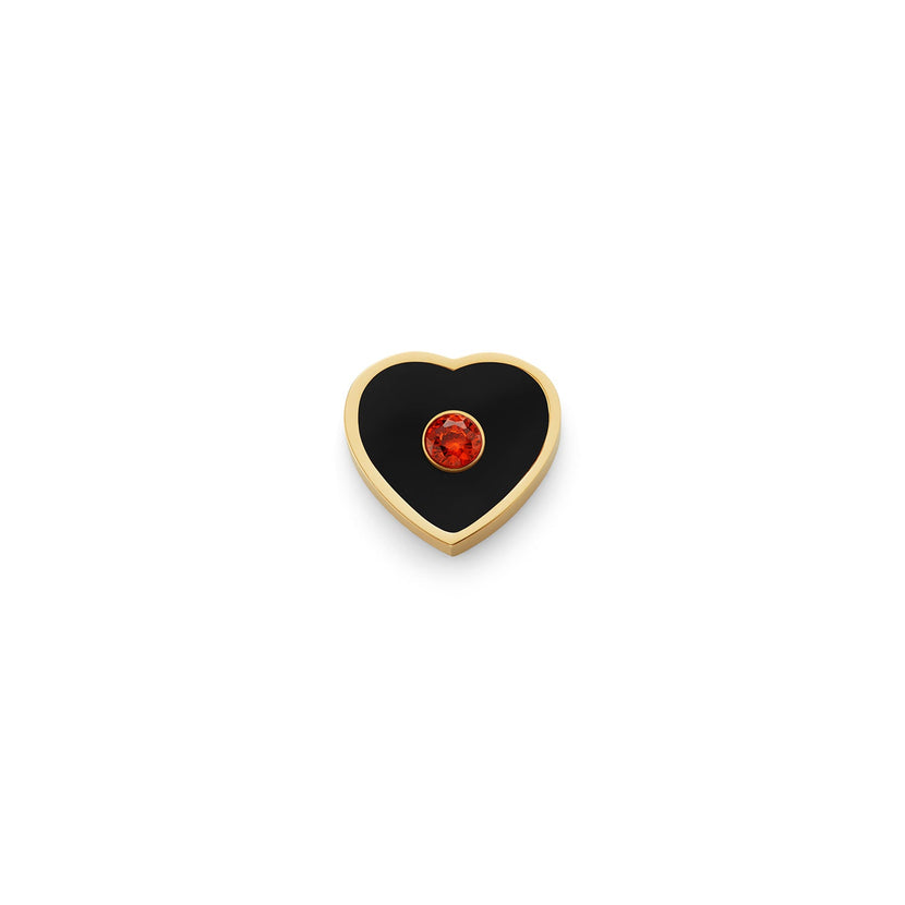Black Enamel Heart Charms (Gold) - Birthstone
