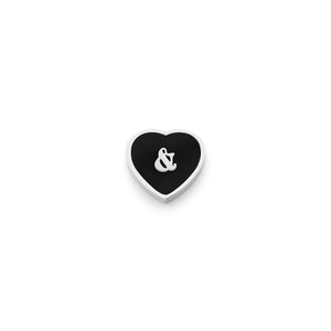 Black Enamel Heart Charms (Silver) - &