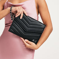 Black/Silver Quilted Envelope Clutch