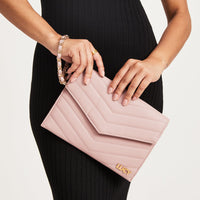 Blush Pink Quilted Envelope Clutch