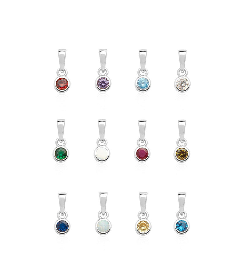 Stories Script Initial & Birthstone Necklace (Silver)