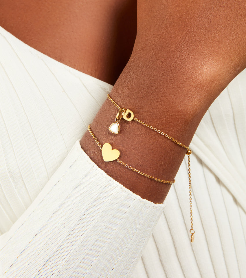 Birthstone & Little Luxe Letter Bracelet (Gold)
