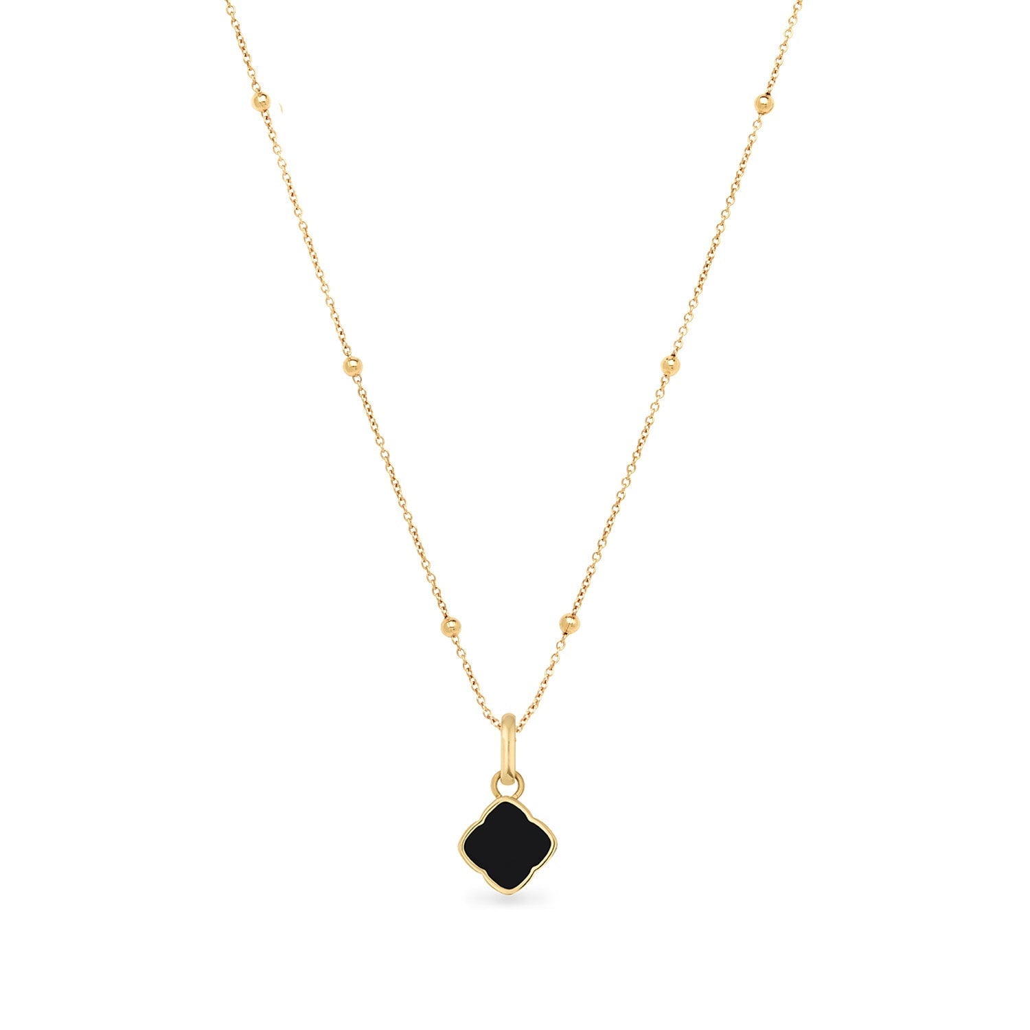 18K store Solid Gold Onyx Clover Necklace