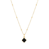 Black Enamel Clover Necklace (Gold)