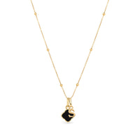 Black Enamel Clover & Initial Necklace (Gold)