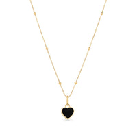 Black Enamel Heart Necklace (Gold)