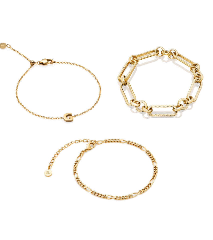 Figaro Chain Bracelet Set (Gold)