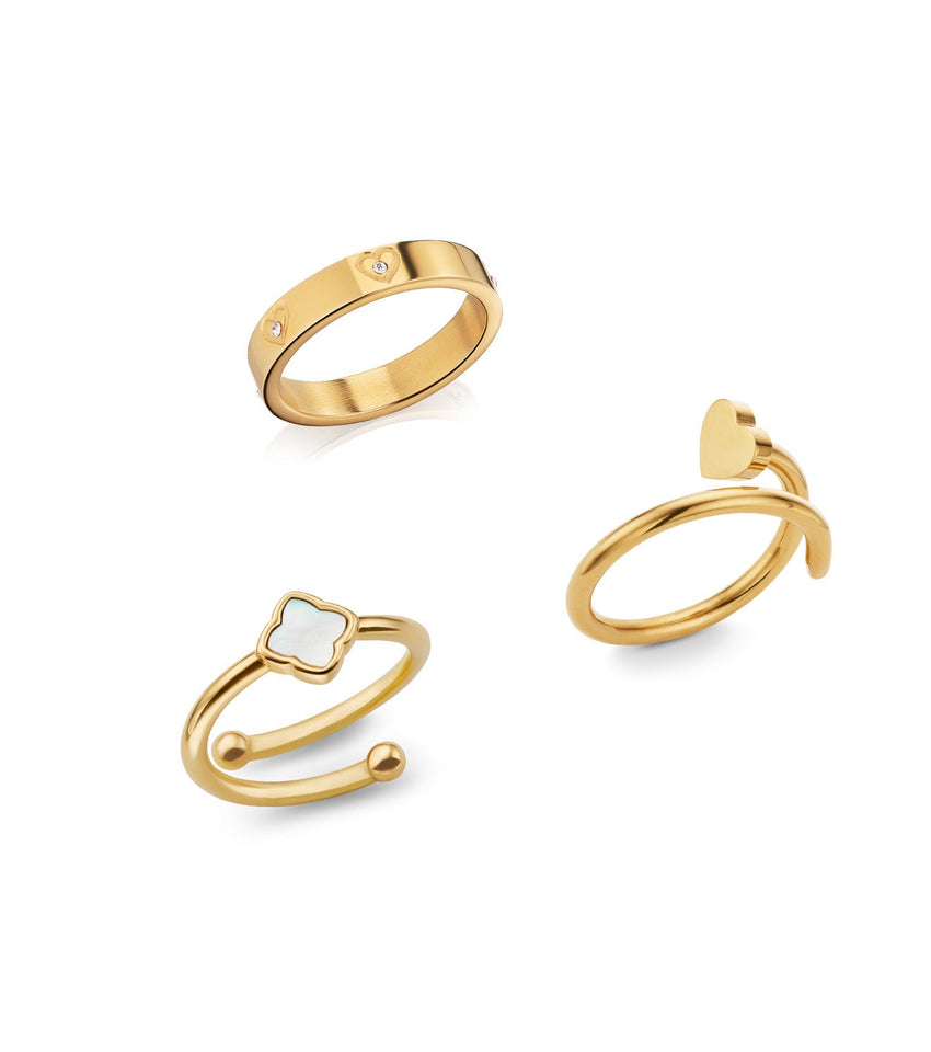 Clover & Nail Ring Bundle (Gold)