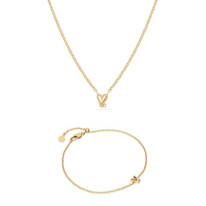 Stories Doodle Heart Bracelet & Necklace Set (Gold)