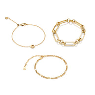 Figaro Chain Bracelet Set (Gold)