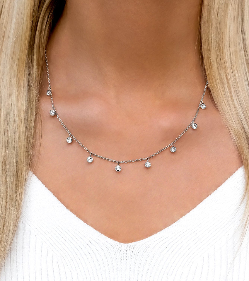Crystal Droplet Necklace (Silver)