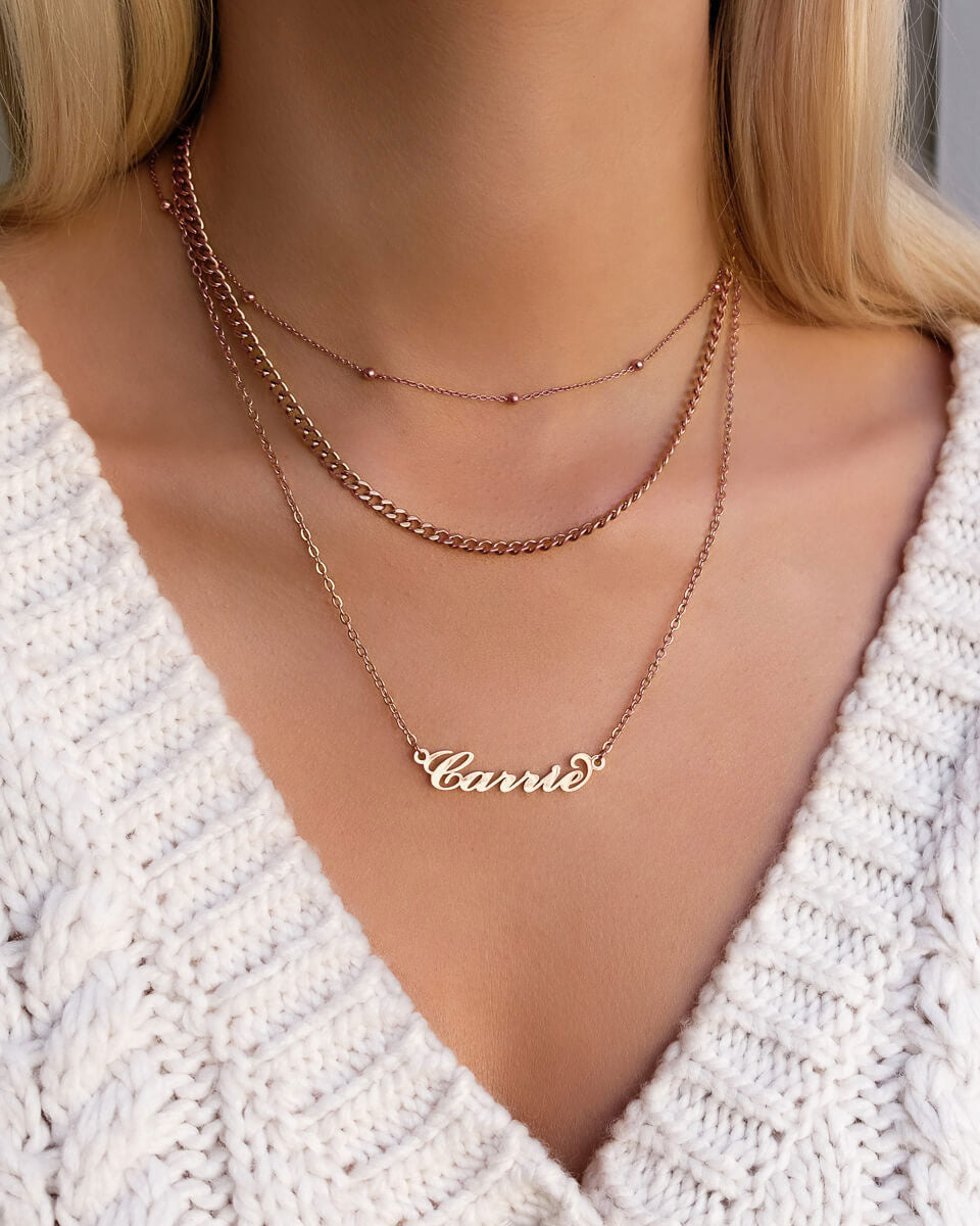 Rose gold chain with name discount