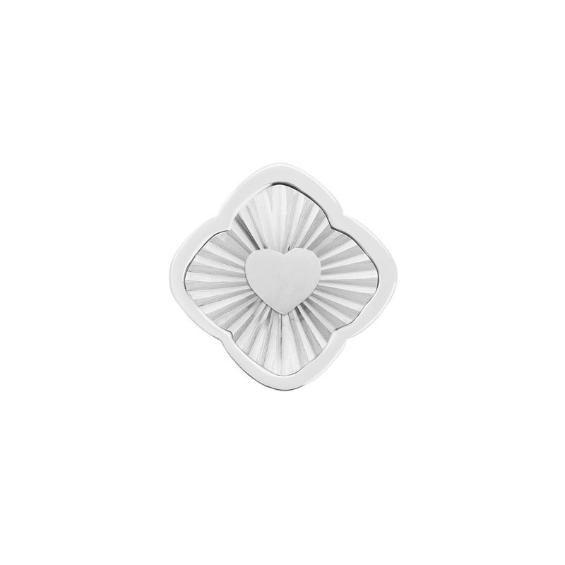 Rosette Textured Clover Charms (Silver) - Heart