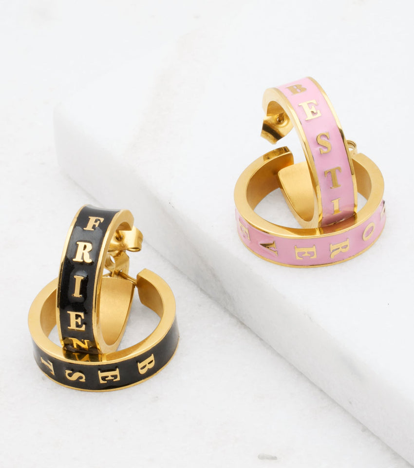 Custom Name Color Enamel Hoop Earrings (Gold)