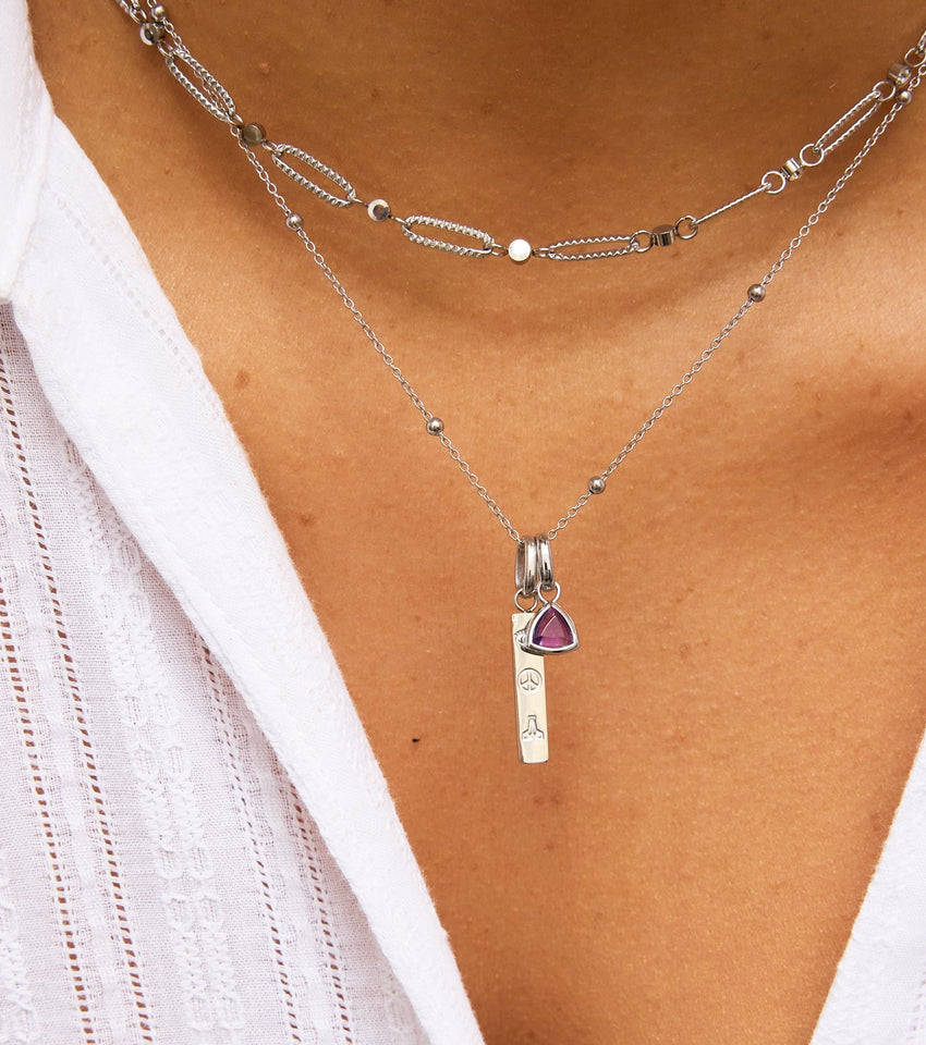 Custom Stamped Bar Pendant Necklace (Silver)