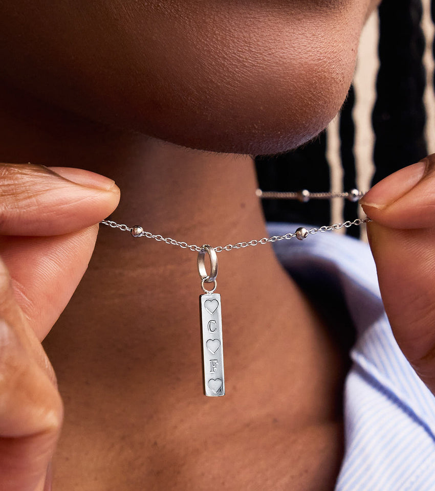 Custom Stamped Bar Pendant Necklace (Silver)