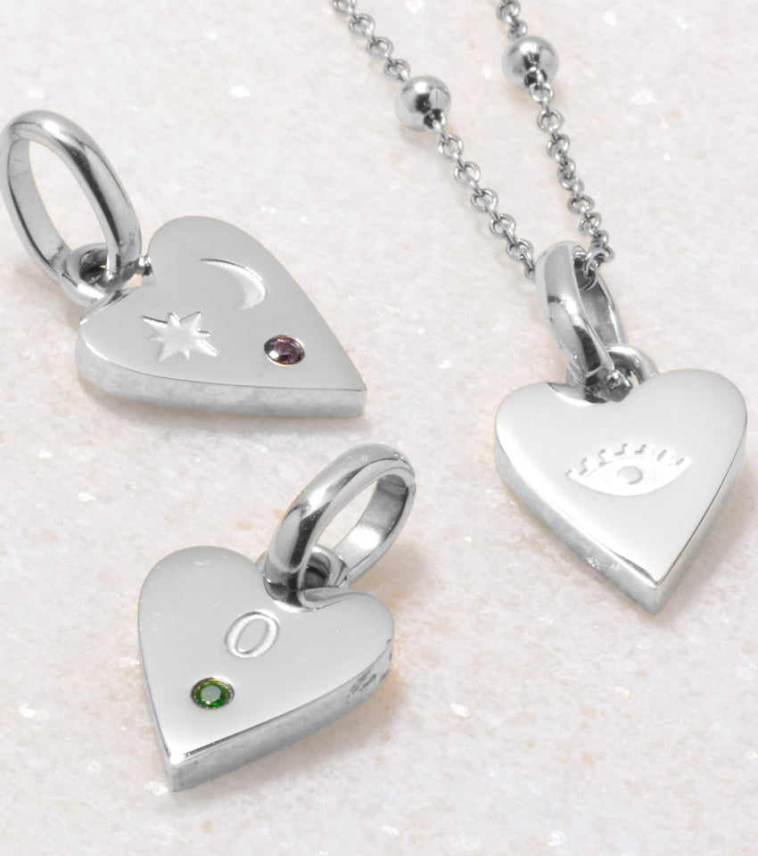 Custom Stamped Heart Pendant Necklace (Silver)