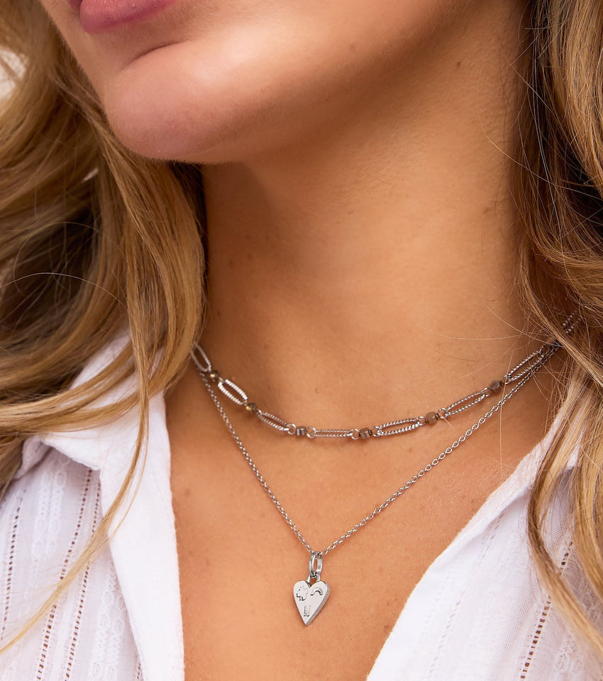 Custom Stamped Heart Pendant Necklace (Silver)