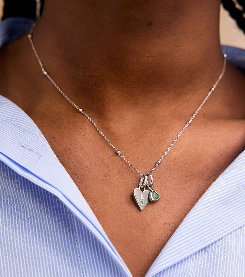 Custom Stamped Heart Pendant Necklace (Silver)