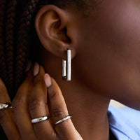 Custom Stamped Name Square Hoop Earrings (Silver)