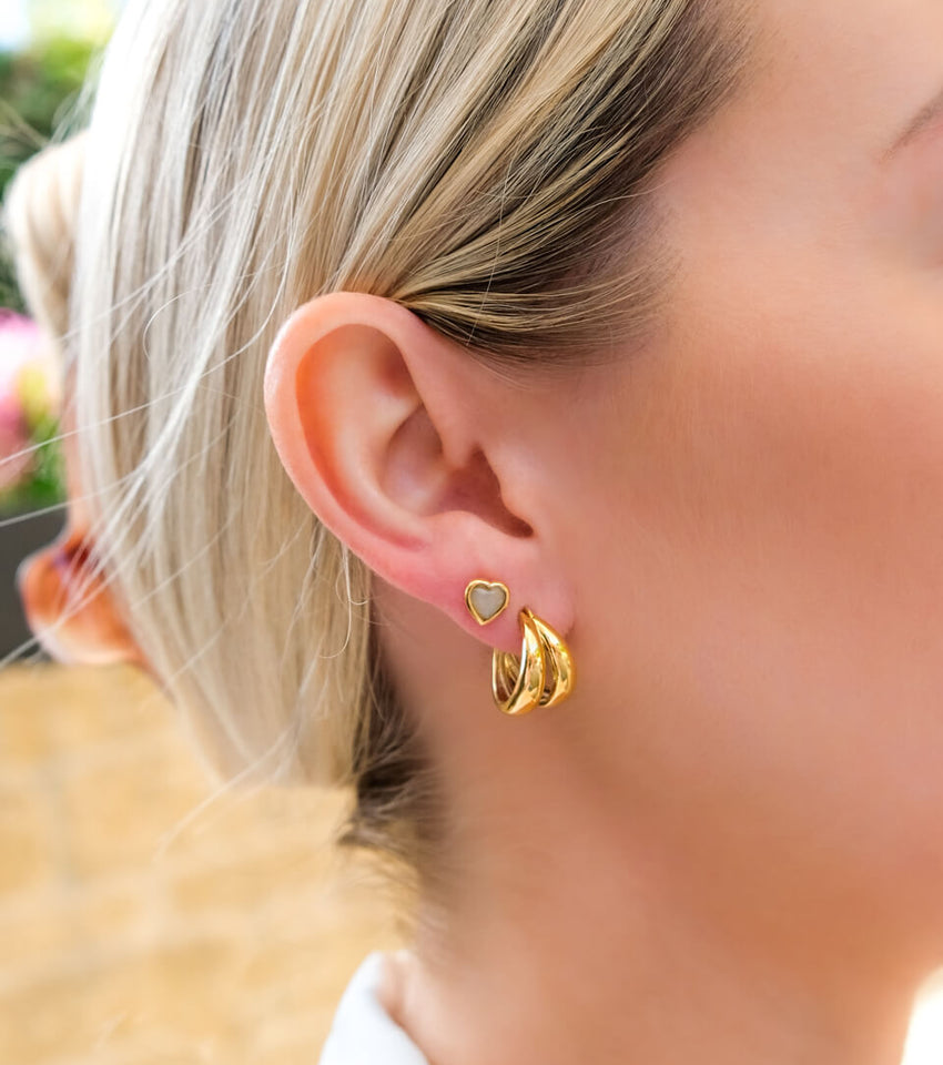 Mini Heart Birthstone Stud Earrings (Gold)