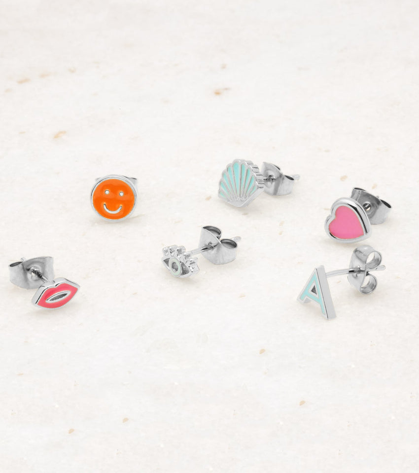 Enamel Stud Earring Pack (Silver)