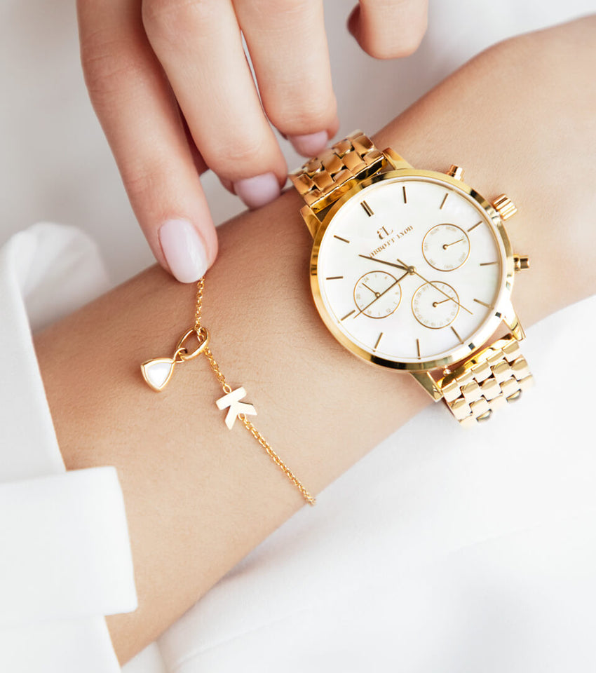 Birthstone & Little Luxe Letter Bracelet (Gold)