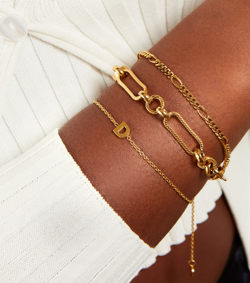 Figaro Chain Bracelet Set (Gold)
