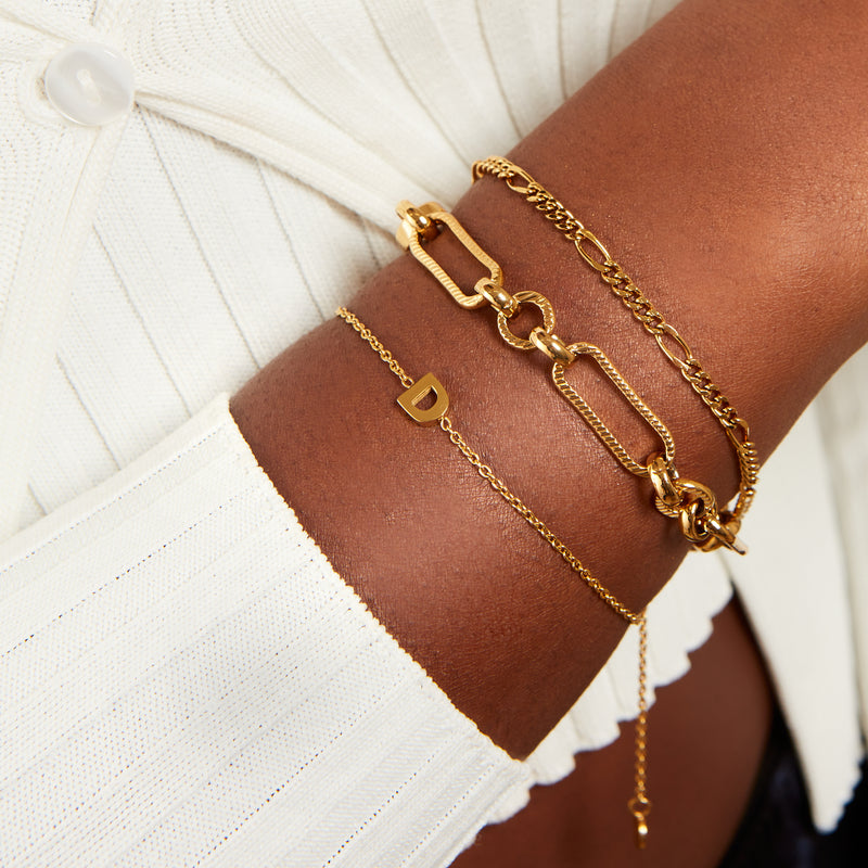 Figaro Chain Bracelet Set (Gold)