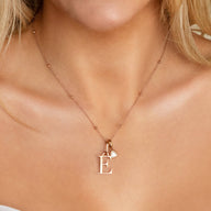Personalized Initial & Droplet Birthstone Necklace (Rose Gold)