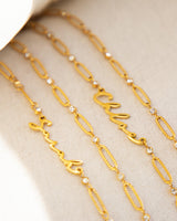 Crystal Paperclip Chain Necklace (Gold)