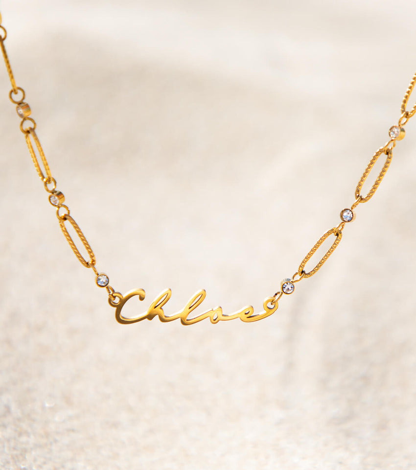 Engraved Name Paperclip Station Necklace - 20589322