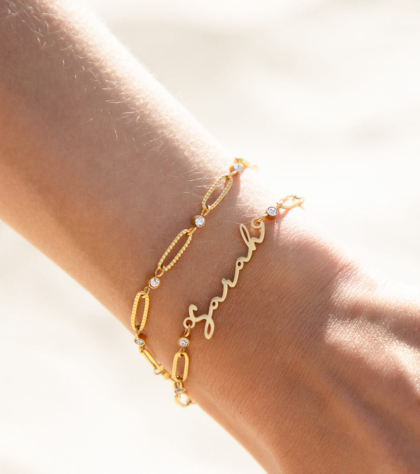Crystal Paperclip Chain Bracelet (Gold)
