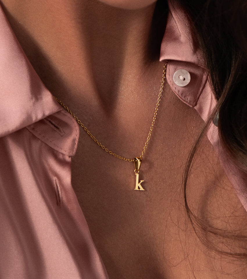Gold and Diamond Initial Necklace on Gold Paperclip Chain