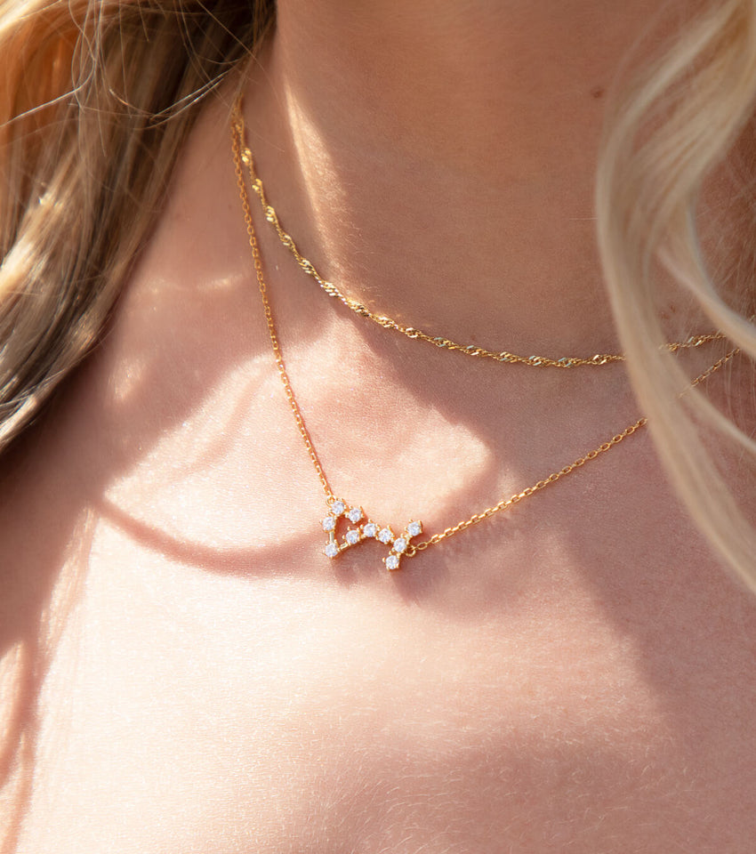 Sterling Silver Crystal Zodiac Necklace (Gold)