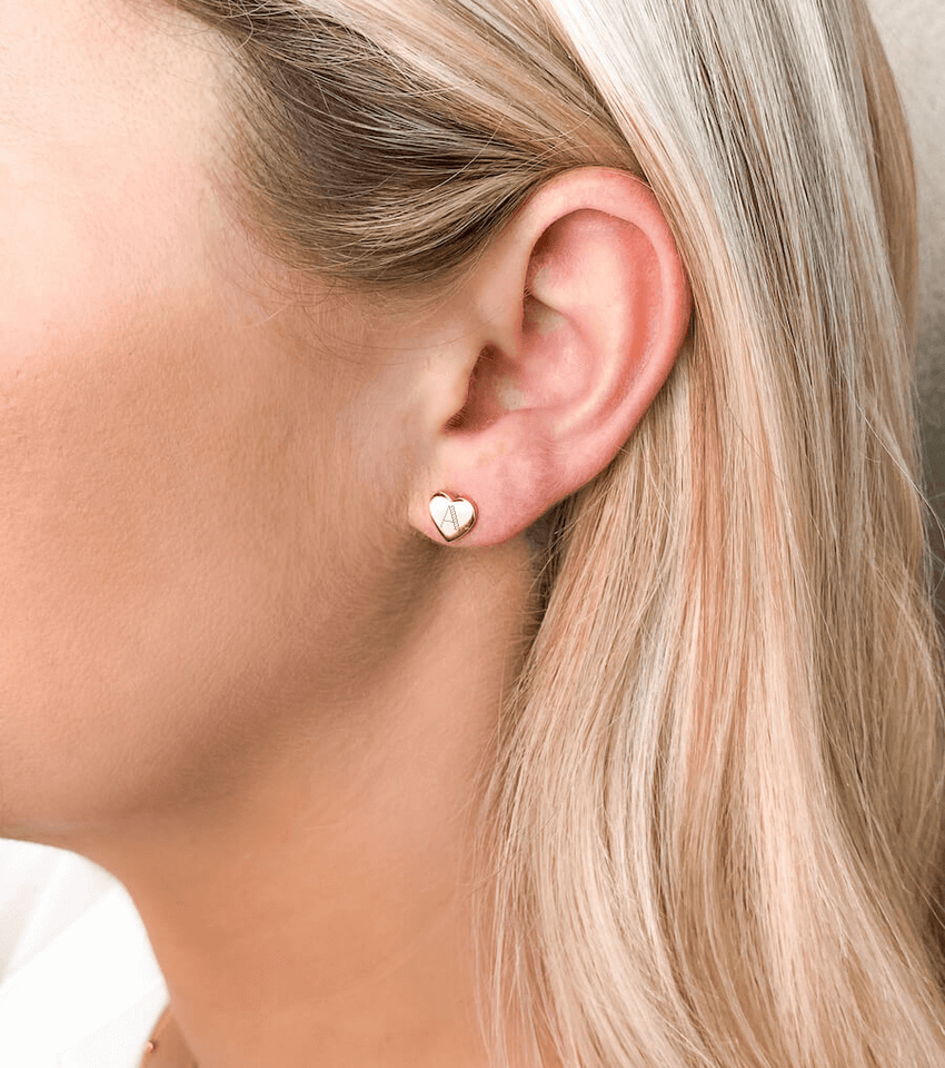 Sterling Silver Heart Stud Earrings (Gold)