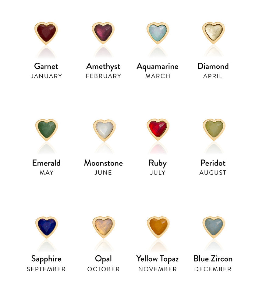 Mini Heart Birthstone Stud Earrings (Gold)