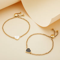 Black Enamel Heart  Bracelet (Gold)
