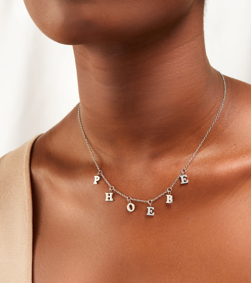 Mini Hanging Letter Name Necklace (Silver)