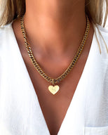 Heart Curb Chain Necklace (Gold)
