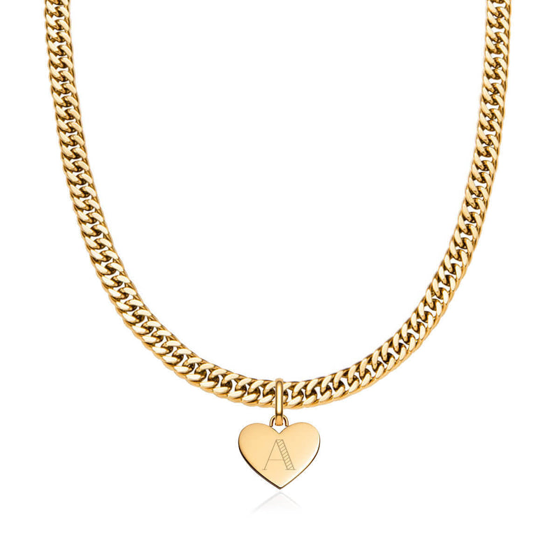 Heart Curb Chain Necklace (Gold)