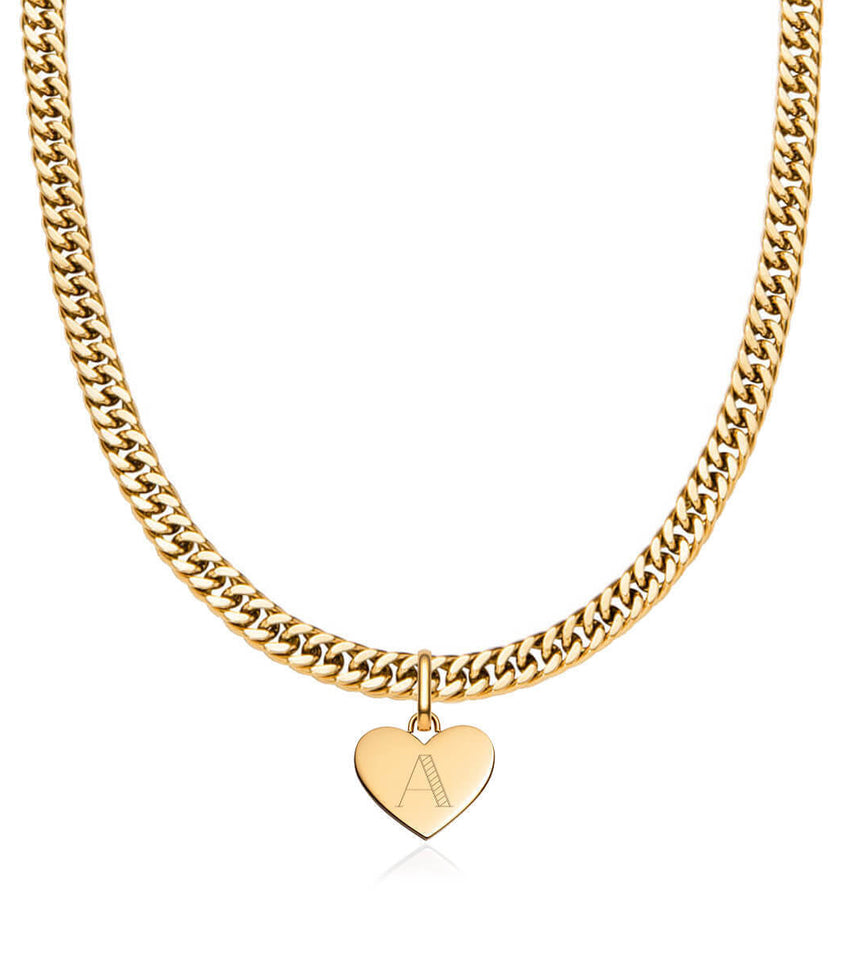 Heart Curb Chain Necklace (Gold)