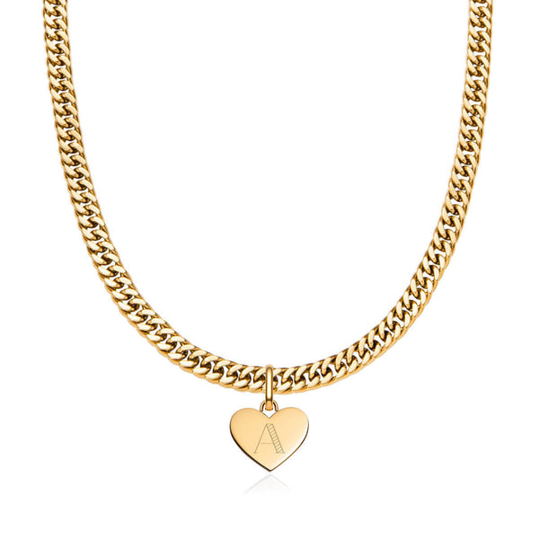 【Abbott Lyon】Heart Curb Chain Personalise Necklace ☆(2色) Curb Chain Necklace (Gold)