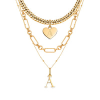 Heart & Letter Multi Chain Layered Set (Gold)