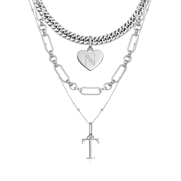 Heart & Letter Multi Chain Layered Set (Gold)