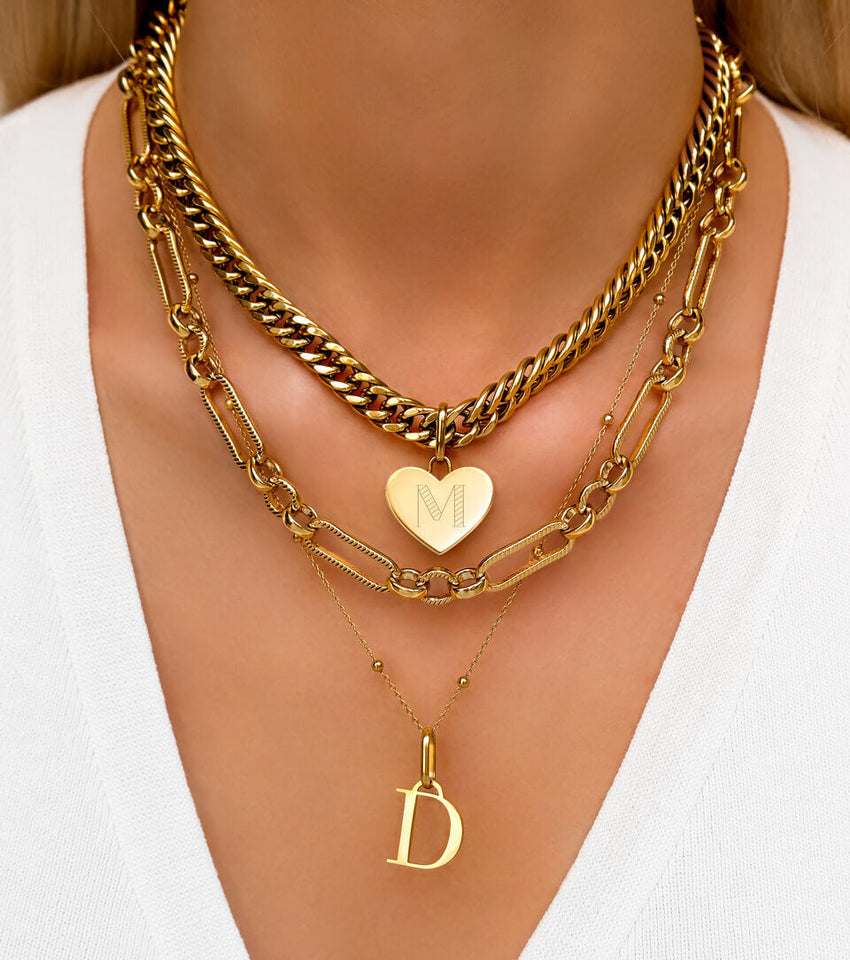 Gold Letter Chain Necklace And Bracelet Set Fashionable Unisex