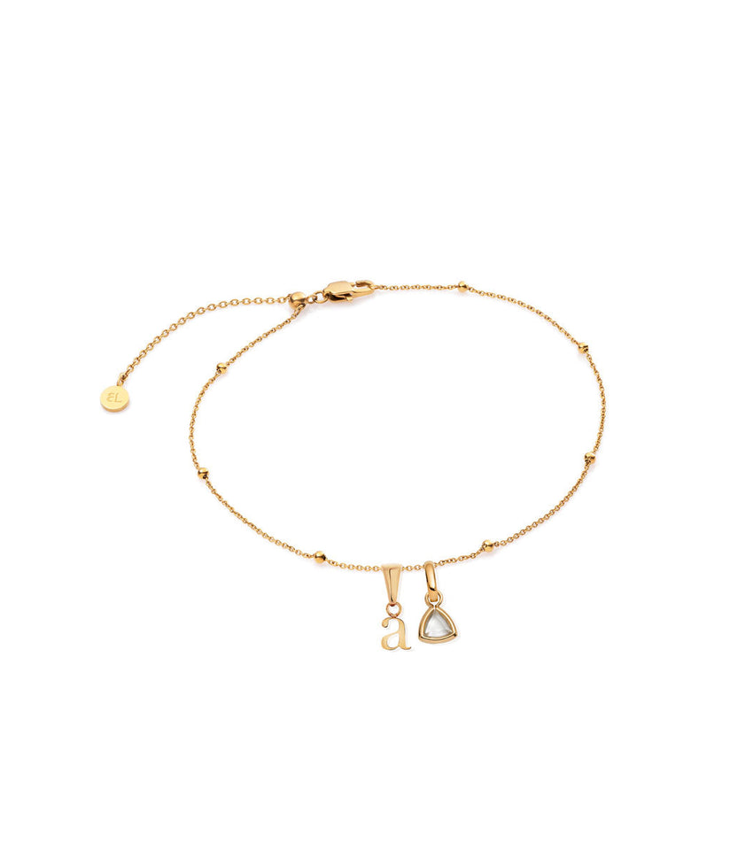Initial Anklet & Chain Sphere (Gold) Birthstone